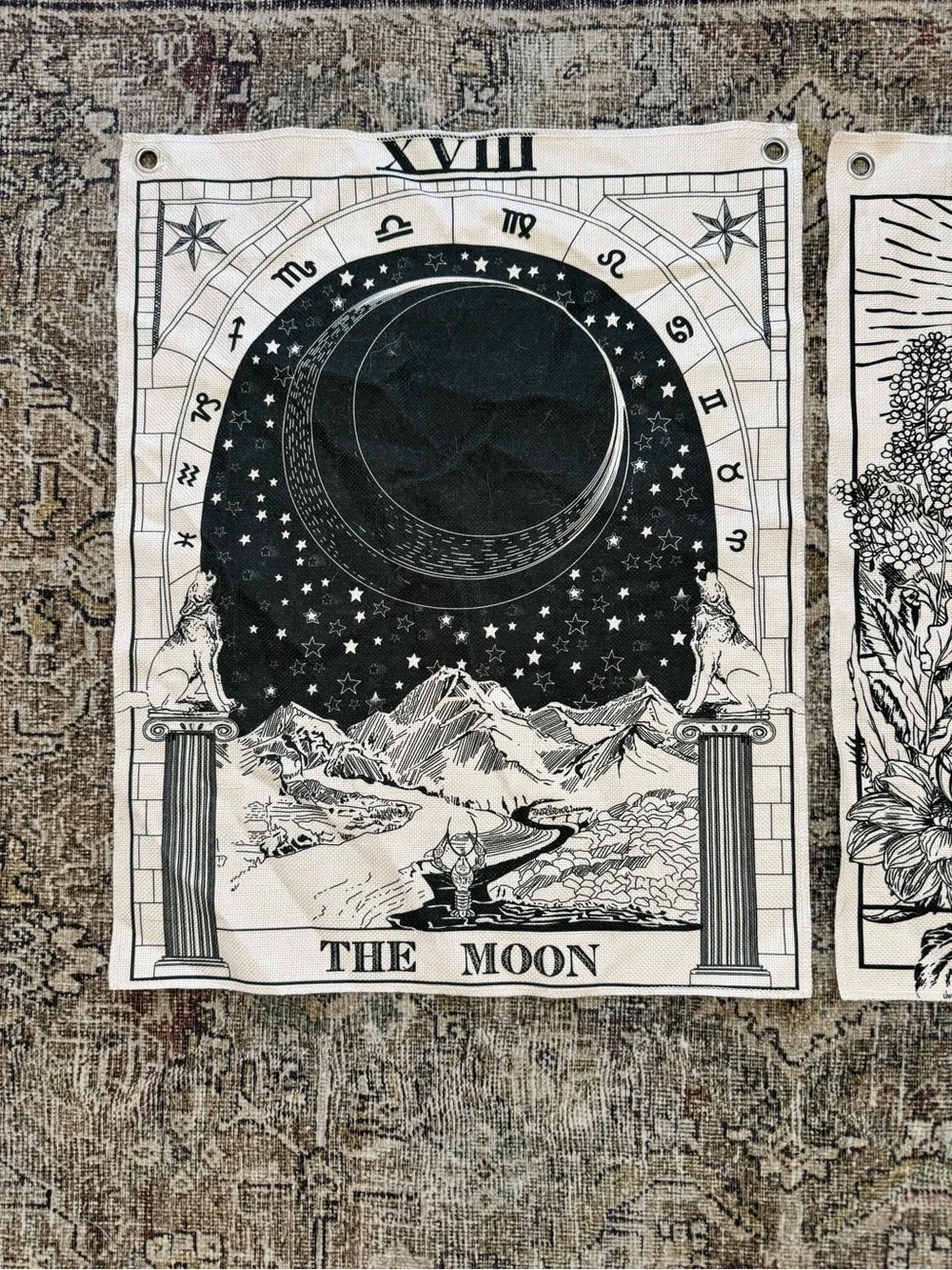 The Moon & The Sun Tarot Wall Hangings - Black and White
